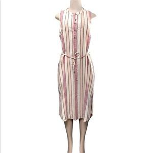 Splendid Picnic Stripe Linen Blend Button Down Washed Red Gray Maxi Dress Medium